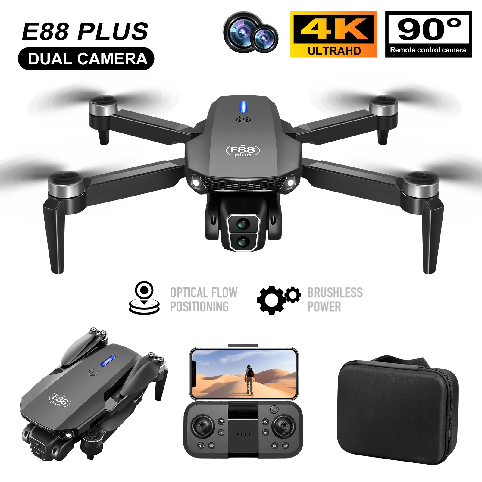 New E88 Plus Quadcopter Drone: - Drone Battery Case ulasan dan harga
